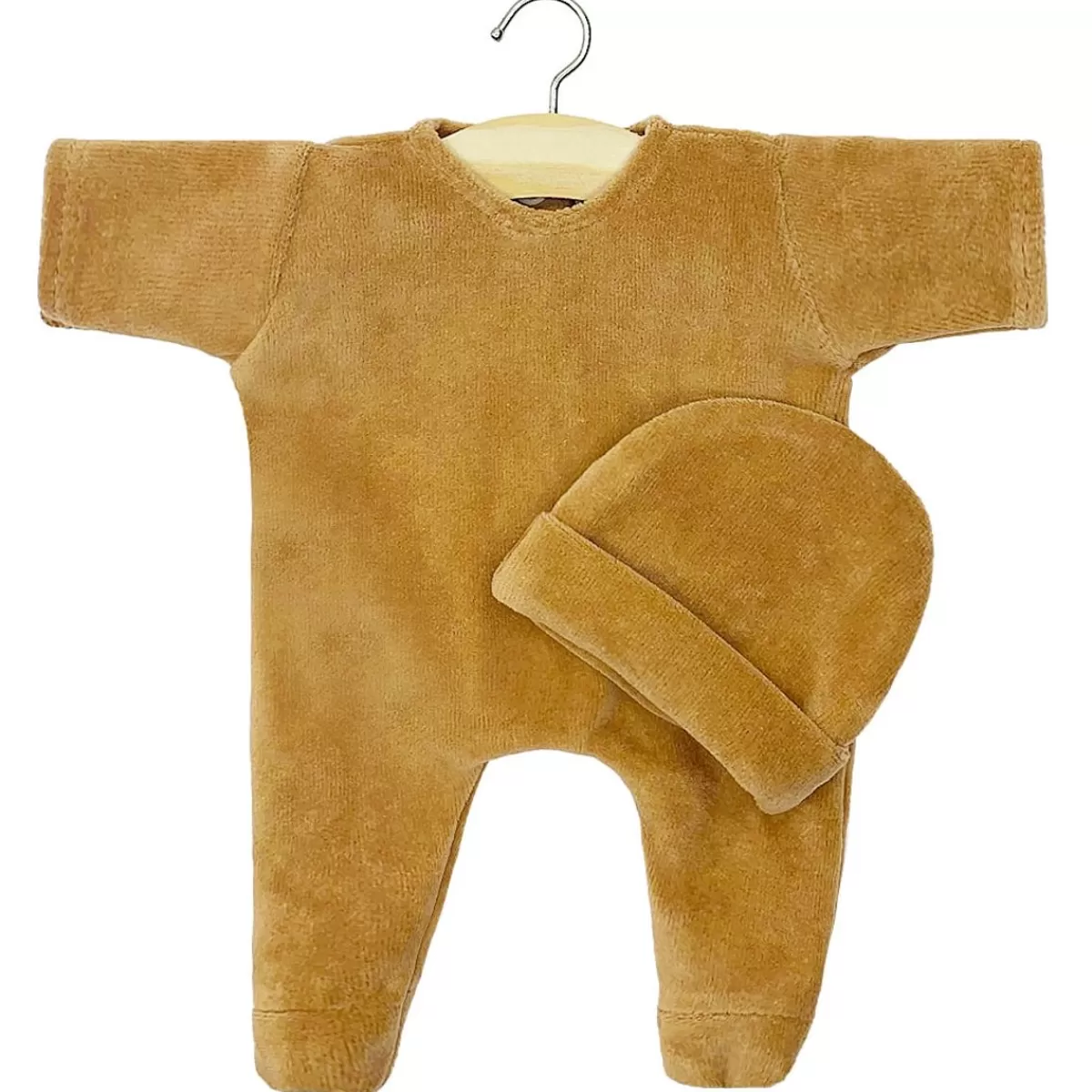 Shop Minikane Collection Babies / Soft Velvet Onesie With Hat Ocher Yellow