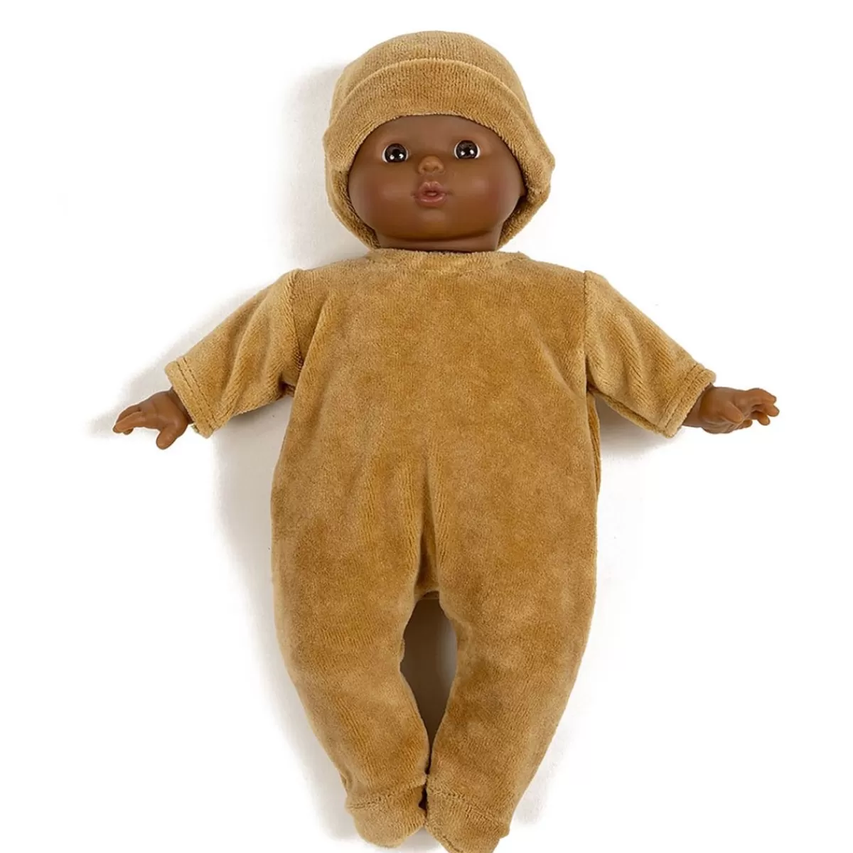 Shop Minikane Collection Babies / Soft Velvet Onesie With Hat Ocher Yellow